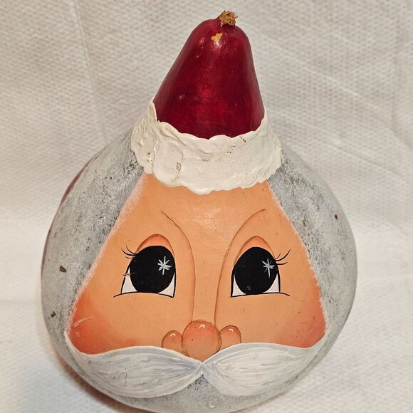 Hand Painted Whimsical Folk Art Christmas Santa Face Gourd Red 8” Tall x 7” Wide - Picture 10 of 13